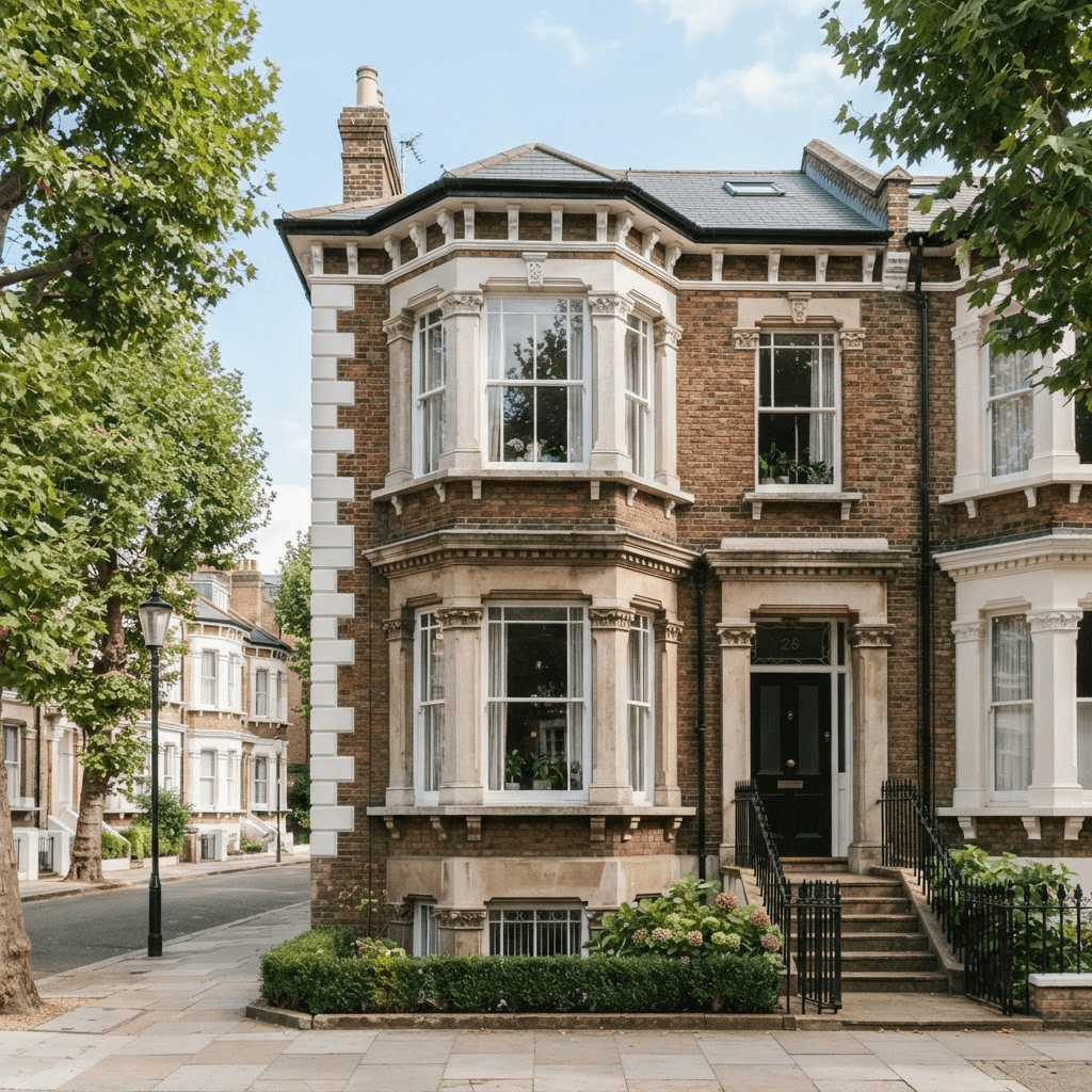 Victorian London terraced house with a canted bay window suitable for bespoke secondary glazing Victorian London terraced house with a canted bay window suitable for bespoke secondary glazing
