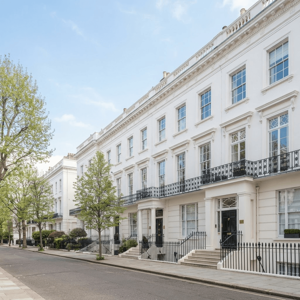 How Much Does Secondary Glazing Cost in London? A Complete Price Guide Row of white London Georgian and Victorian townhouses with tall original sash windows